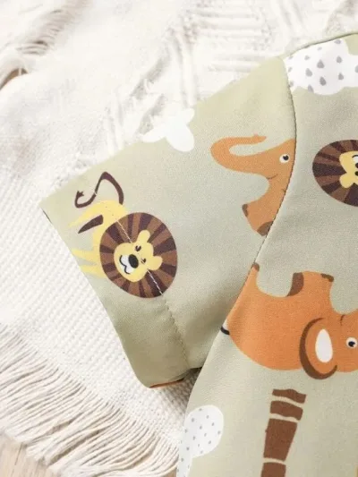 Conjunto para niño verde y cafe con diseño de animales