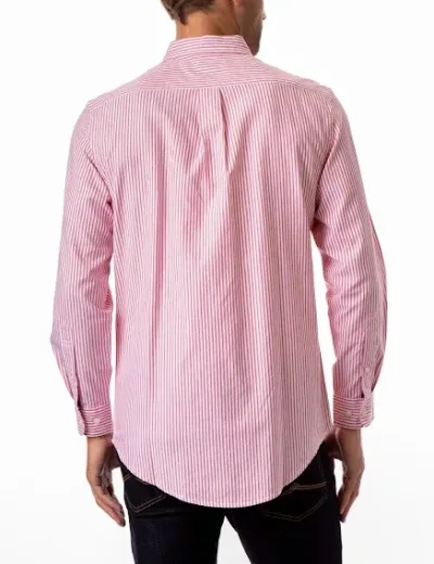 Camisa US Polo ASSN para caballero de rayas color blanco y coral