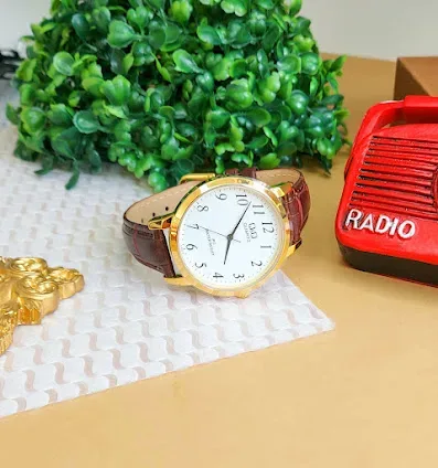 Reloj Q&Q para caballero color café y dorado