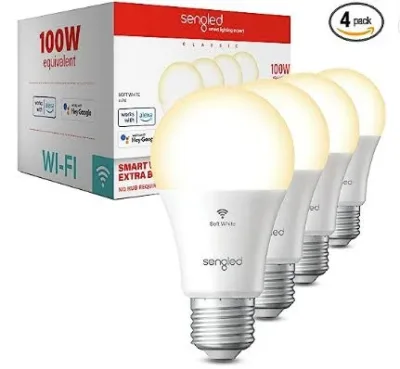Bombillo Inteligente, LED 60W Luz Blanca, WIFI 4 Unidades