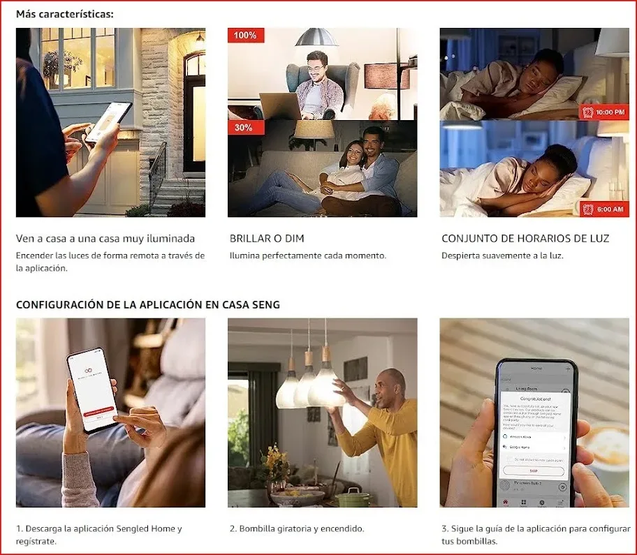 Bombillo Inteligente, LED 60W Luz Blanca, WIFI 4 Unidades