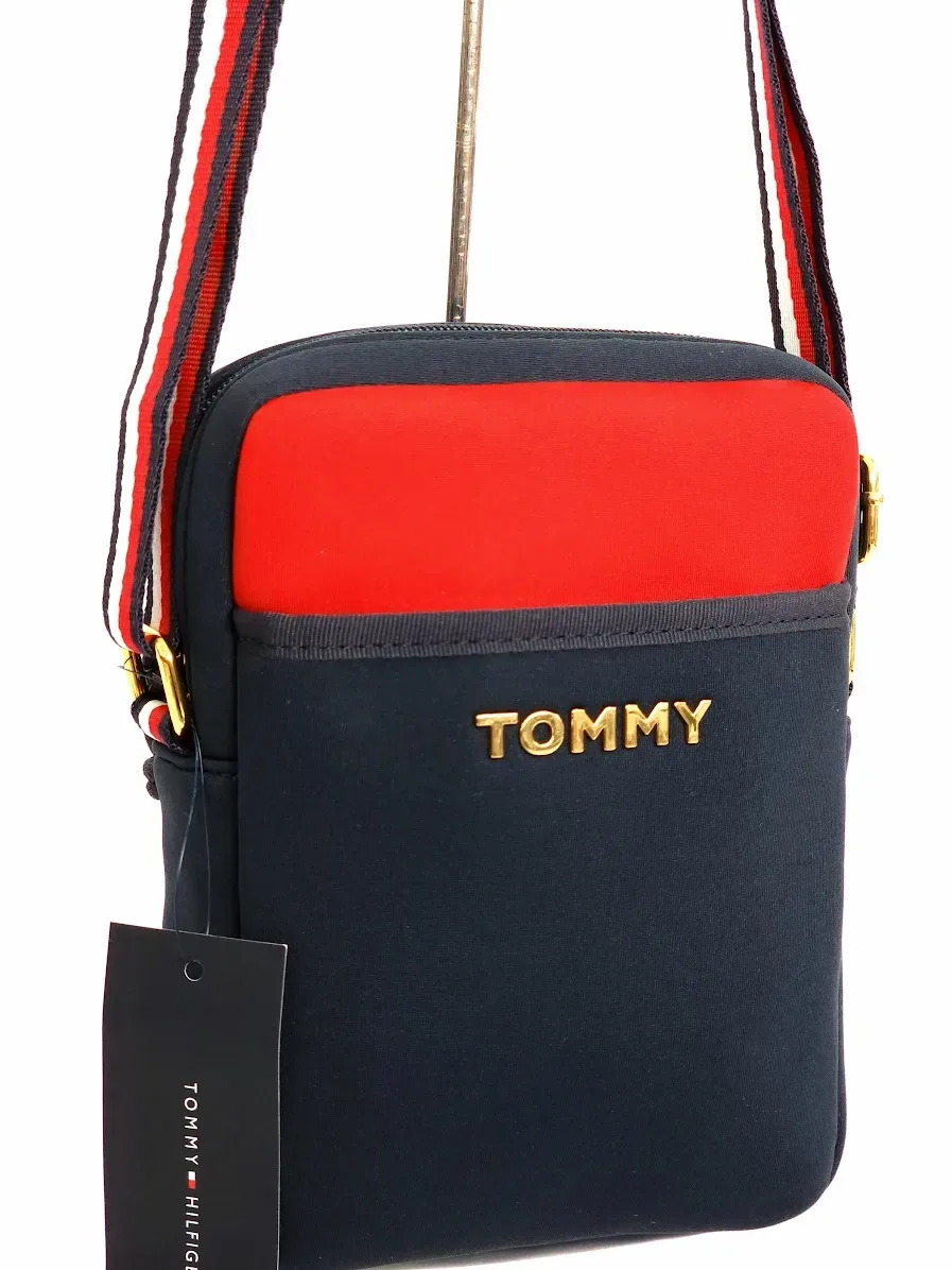 Bolso de hombro Tommy Hilfiger para dama color azul y rojo
