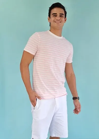 Camiseta GAP para caballero diseño a rayas rosado y blanco