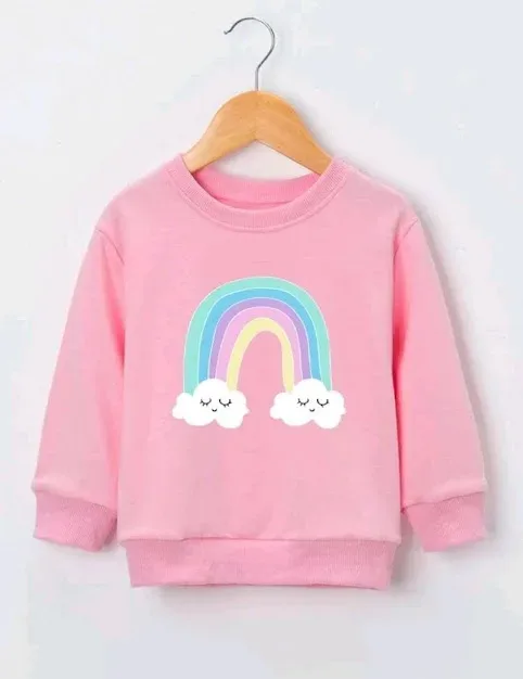 Abrigo para niña color rosa estampado de arcoíris