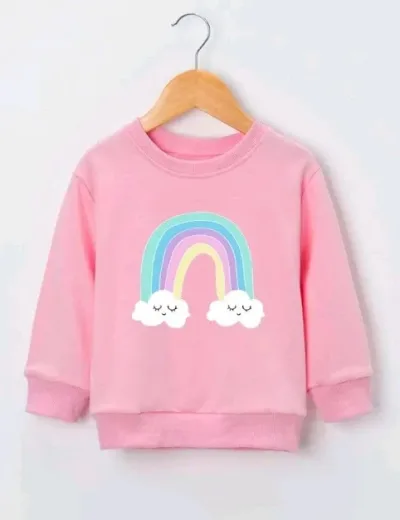 Abrigo para niña color rosa estampado de arcoíris