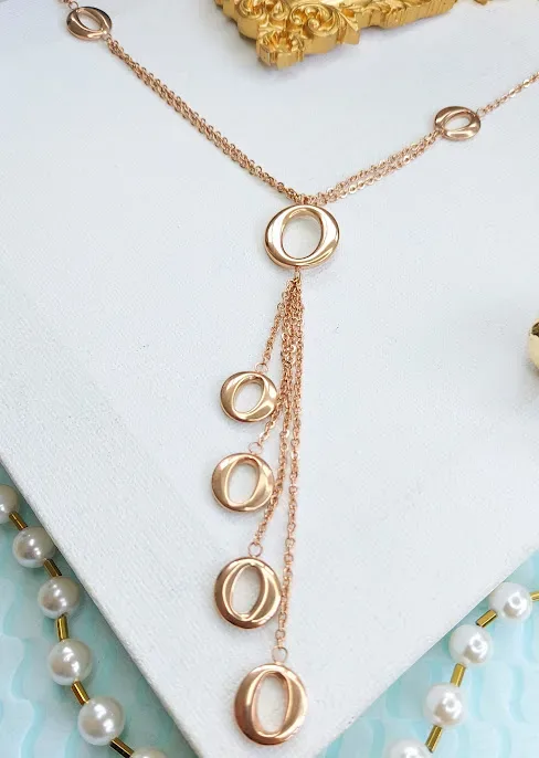 Collar largo de acero inoxidable para dama color oro rosa
