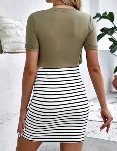 Vestido maternal para dama ajustado con diseño de rayas