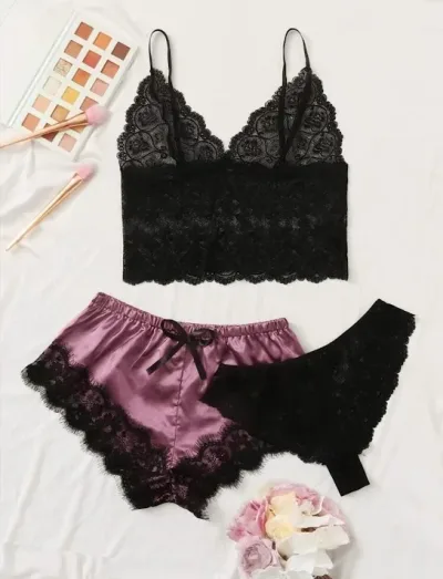Set de lencería para dama color morado y negro