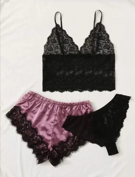 Set de lencería para dama color morado y negro
