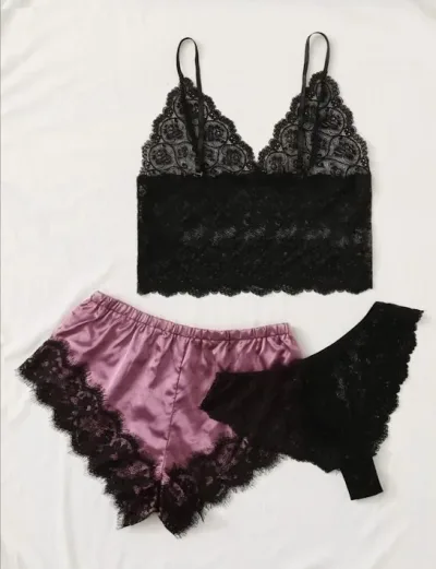 Set de lencería para dama color morado y negro
