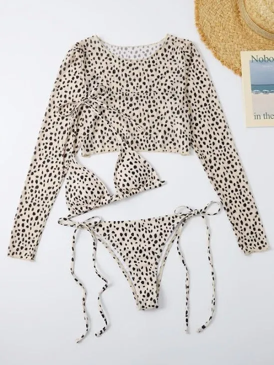 Vestido de baño para dama color beige estampado de puntos