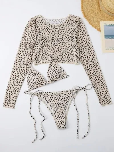 Vestido de baño para dama color beige estampado de puntos