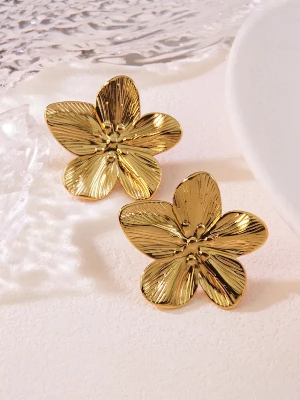 Aretes acero inoxidable diseño de flor #COLOR DORADO