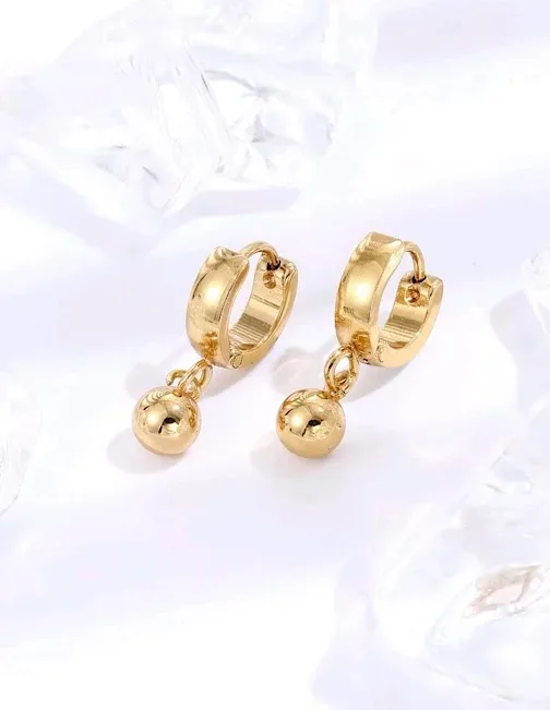Argollas de acero inoxidable para dama con colgante de bolita