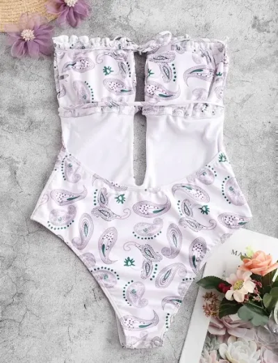 Vestido de baño Zaful para dama color blanco con diseño tribal
