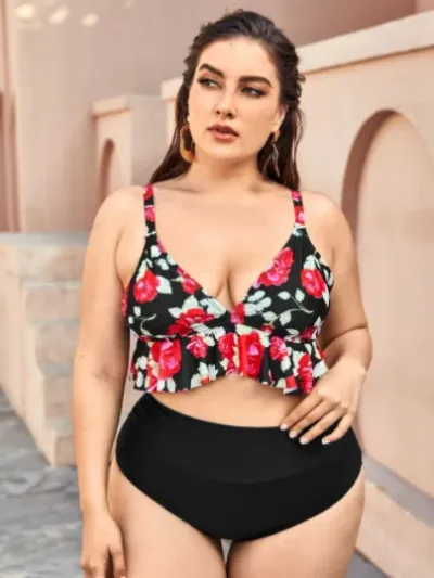 Vestido de baño para dama color negro con estampado floral