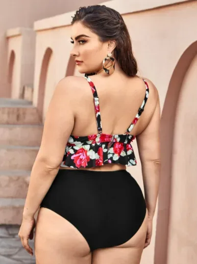 Vestido de baño para dama color negro con estampado floral