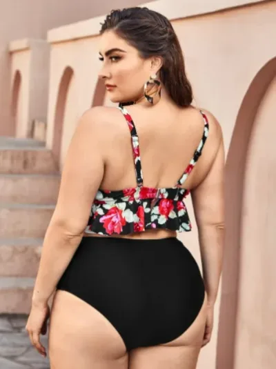 Vestido de baño para dama color negro con estampado floral