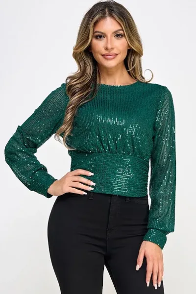Blusa para dama manga larga color verde esmeralda