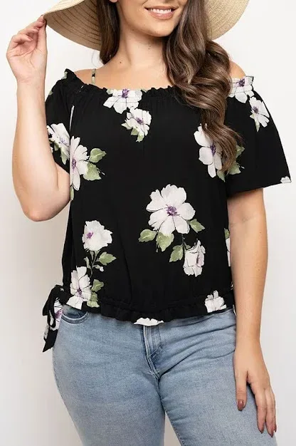 Blusa para dama color negro con diseño floral