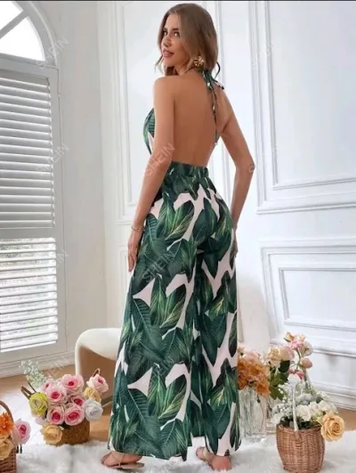 Enterizo largo para dama con diseño tropical