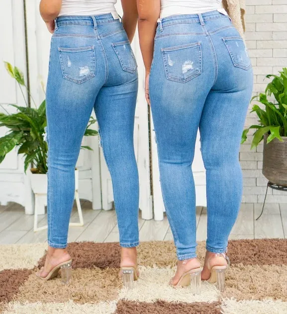 Jeans para dama high rise skinny RJH-6054 color celeste