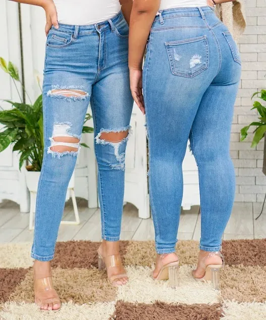 Jeans para dama high rise skinny RJH-6054 color celeste