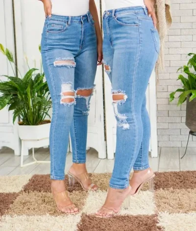 Jeans para dama high rise skinny RJH-6054 color celeste