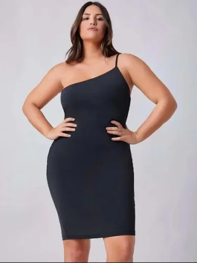Vestido para dama color negro escote un hombro