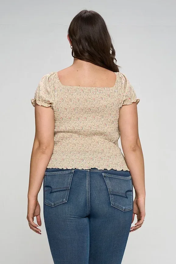 Blusa para dama color beige con estampado floral 4734