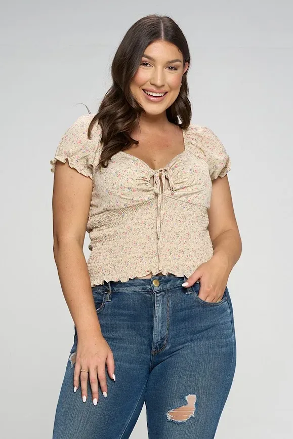 Blusa para dama color beige con estampado floral 4734