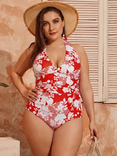 Vestido de baño Plus para dama con estampado de rosas