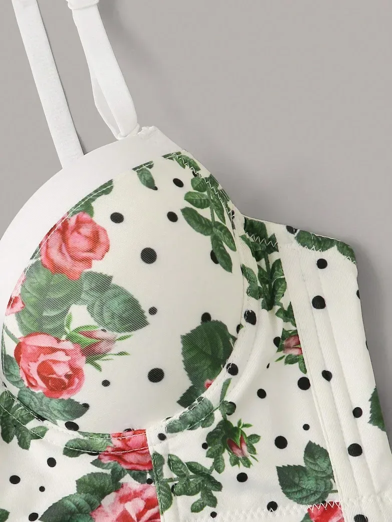 Sujetador para dama color blanco y diseño floral