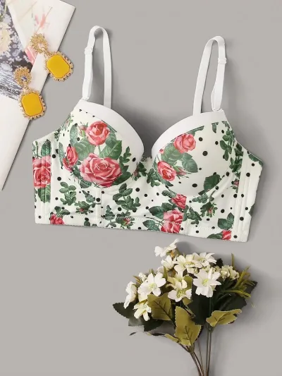 Sujetador para dama color blanco y diseño floral