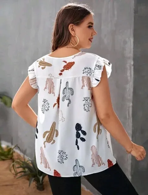 Blusa para dama color blanco con estampado de cactus