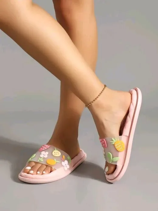 Sandalias para dama color rosado con diseño tropical