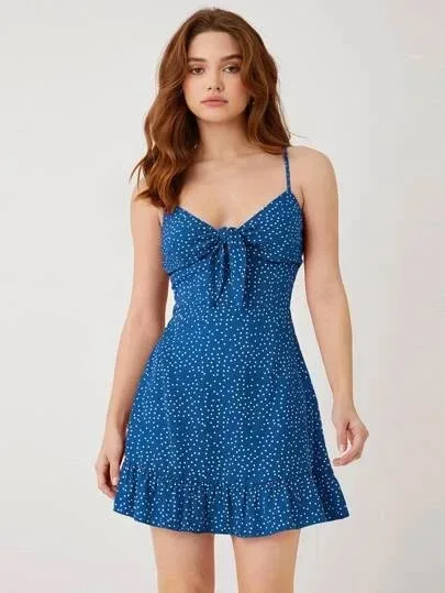 Vestido para dama color azul con diseño de  lunares