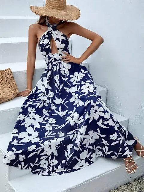 Vestido para dama color azul con estampado floral