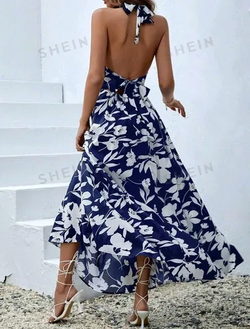 Vestido para dama color azul con estampado floral