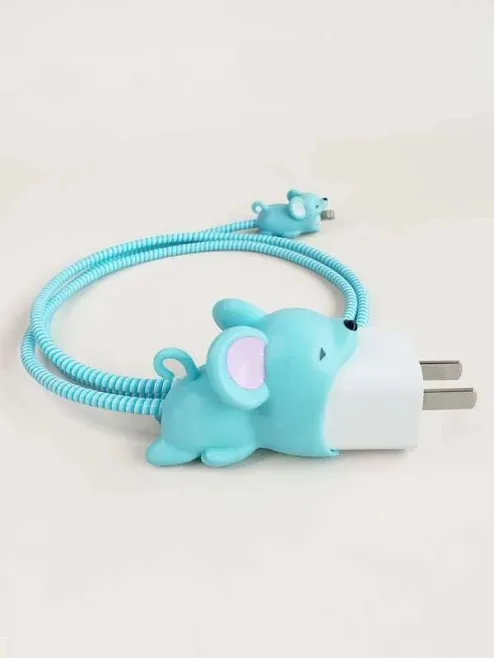 Funda protectora para cargador celeste diseño de ratón