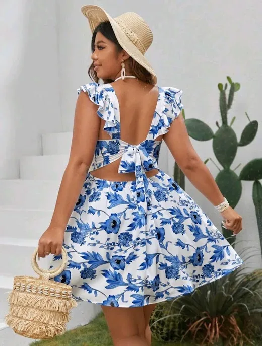Vestido para dama diseño floral azul