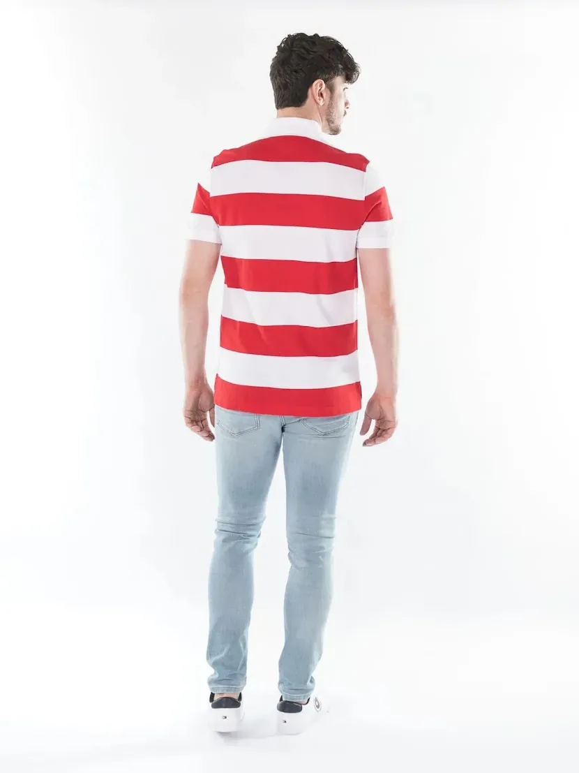 Camiseta Tommy Hilfiger para caballero diseño a rayas color rojo y blanco