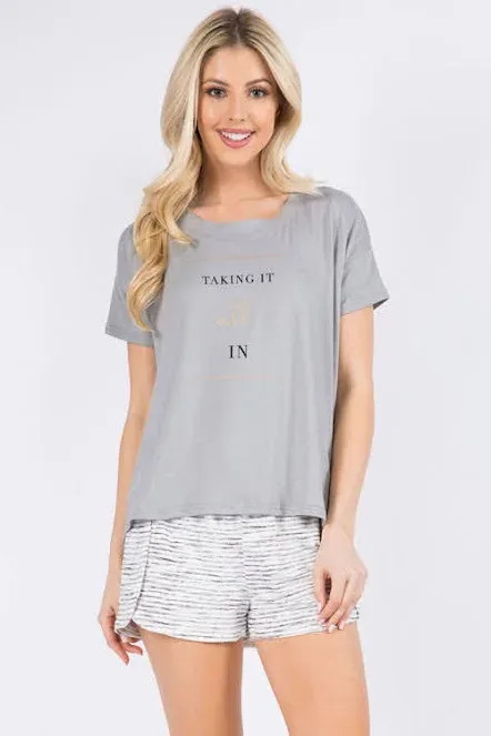 Pijama para dama color gris con blanco
