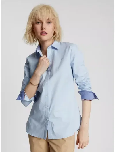 Camisa manga larga Tommy Hilfiger para dama color celeste