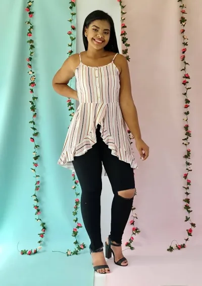 Blusa para dama de rayas color rosa, vino, blanco y azul