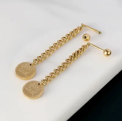 Aretes largos acero inoxidable para dama color dorado