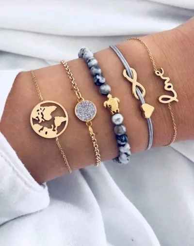 Set de pulseras para dama color dorado y azul