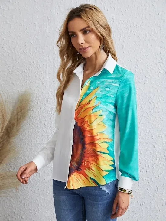 Camisa para dama color blanco con estampado de girasol