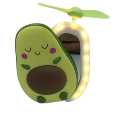 Espejo cosmético con ventilador en forma de aguacate semilla café.