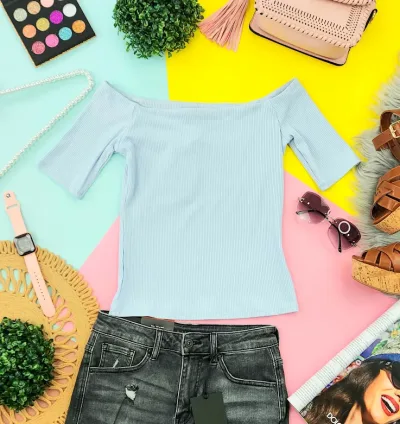 Blusa H Y M para dama color celeste